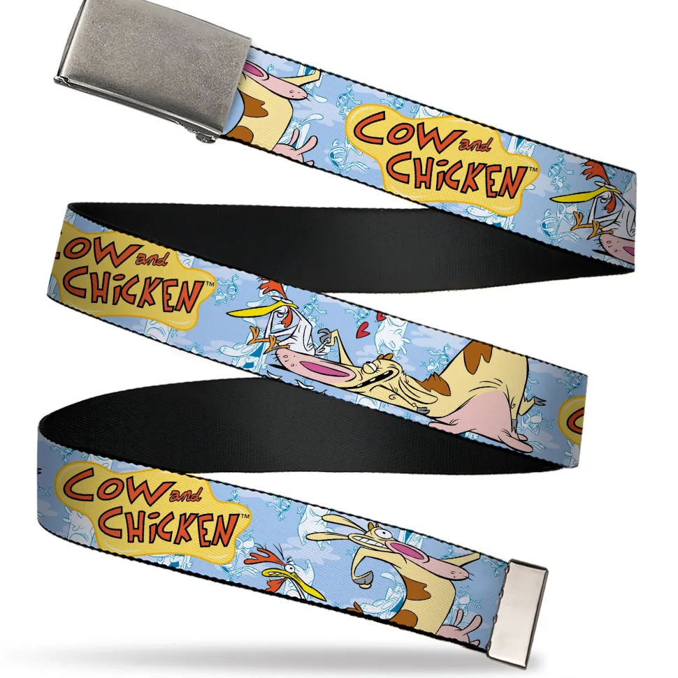 Web Belt Clasp Buckle - COW AND CHICKEN Title Logo and Character Poses Blues Webbing