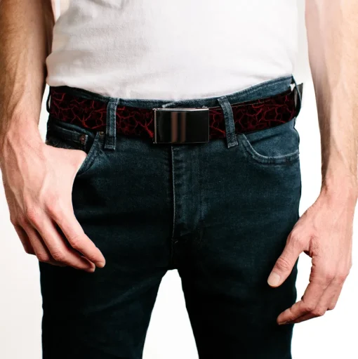 Web Belt Clasp Buckle - Marble Black/Red Webbing