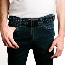 Web Belt Clasp Buckle - Marble Black/Baby Blue Webbing