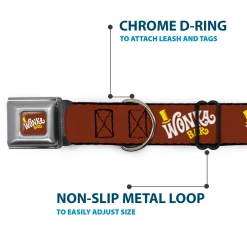Willy Wonka and the Chocolate Factory WONKA BAR Logo Full Color Brown/Yellow/White Seatbelt Buckle Collar - Willy Wonka and the Chocolate Factory WONKA BAR Logo Brown/Yellow/White
