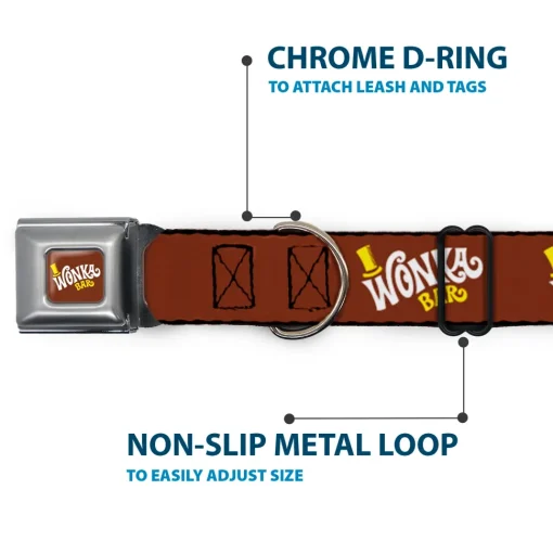 Willy Wonka and the Chocolate Factory WONKA BAR Logo Full Color Brown/Yellow/White Seatbelt Buckle Collar - Willy Wonka and the Chocolate Factory WONKA BAR Logo Brown/Yellow/White