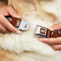 Willy Wonka and the Chocolate Factory WONKA BAR Logo Full Color Brown/Yellow/White Seatbelt Buckle Collar - Willy Wonka and the Chocolate Factory WONKA BAR Logo Brown/Yellow/White