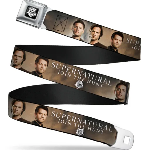 Winchester Logo Full Color Black White Seatbelt Belt - Dean, Sam & Castiel SUPERNATURAL JOIN THE HUNT Webbing