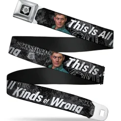 Winchester Logo Full Color Black White Seatbelt Belt - SUPERNATURAL Dean Pose/THIS IS ALL KINDS OF WRONG Grays/White Webbing