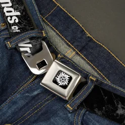 Winchester Logo Full Color Black White Seatbelt Belt - SUPERNATURAL Dean Pose/THIS IS ALL KINDS OF WRONG Grays/White Webbing