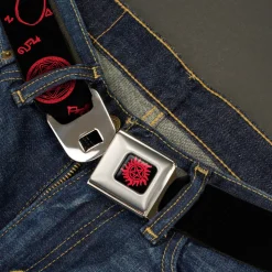 Winchester Pentagram Full Color Black Red Seatbelt Belt - Supernatural Symbols Scattered Black/Red Webbing
