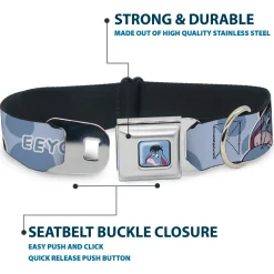 Winnie the Pooh Eeyore Expression Close-Up Blue Seatbelt Buckle Collar - Winnie the Pooh Eeyore Text and Expression Close-Up Dot Blues