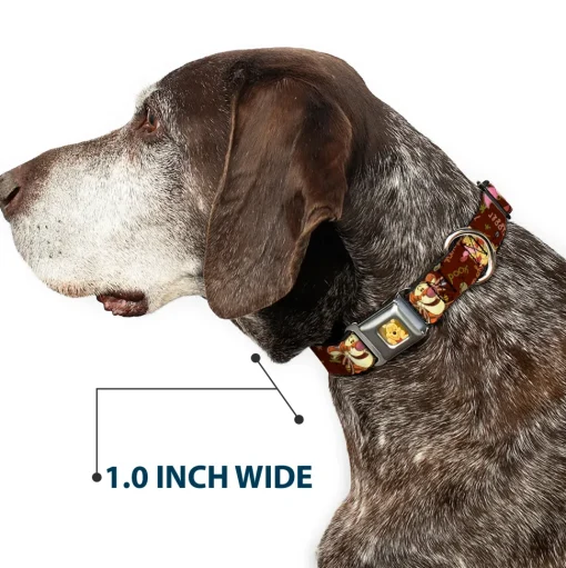 Winnie the Pooh Face Full Color Radial Brown Fade Seatbelt Buckle Collar - Winnie the Pooh Character Poses