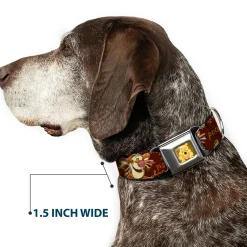 Winnie the Pooh Face Full Color Radial Brown Fade Seatbelt Buckle Collar - Winnie the Pooh Character Poses