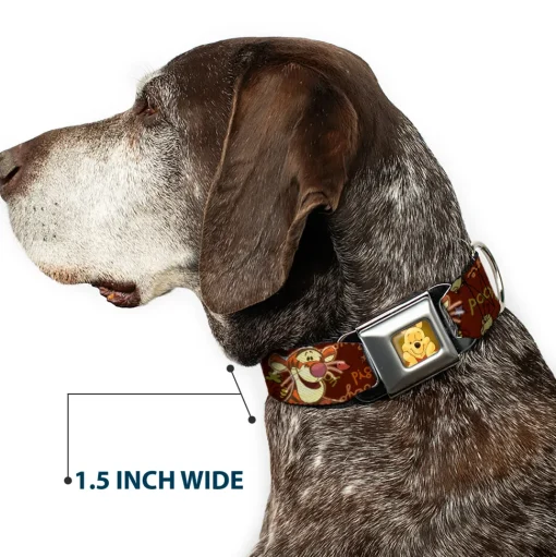 Winnie the Pooh Face Full Color Radial Brown Fade Seatbelt Buckle Collar - Winnie the Pooh Character Poses