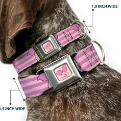 Winnie the Pooh Piglet Expression Close-Up Pink Seatbelt Buckle Collar - Winnie the Pooh Piglet Expression Close-Up Stripe Pinks