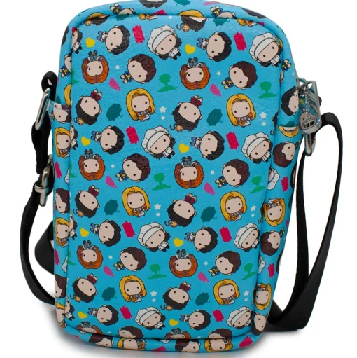 Women's Crossbody Wallet - Friends Chibi Character Kids and Icons Scattered Blue