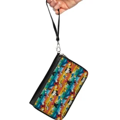 Women's PU Zip Around Wallet Rectangle - Disney Mickey and Friends Fab Four Stripes Multi Color