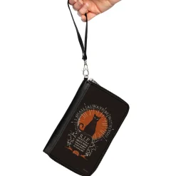Women's PU Zip Around Wallet Rectangle - HOCUS POCUS Emily Binx I SHALL ALWAYS BE WITH YOU Black White Orange