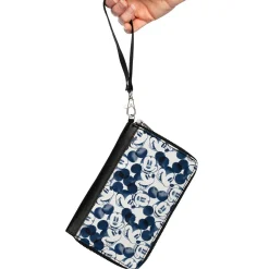 Women's PU Zip Around Wallet Rectangle - Mickey Mouse Expression Impressions Stacked Blues