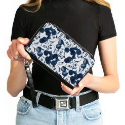 Women's PU Zip Around Wallet Rectangle - Mickey Mouse Expression Impressions Stacked Blues