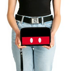 Women's PU Zip Around Wallet Rectangle - Mickey Mouse Short Buttons Black Red White