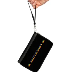 Women's PU Zip Around Wallet Rectangle - LOVE IS LOVE Heart Black Rainbow