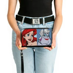 Women's PU Zip Around Wallet Rectangle - The Little Mermaid Ariel and Ursula Face Blocks