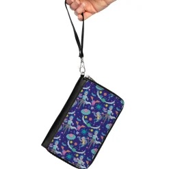 Women's PU Zip Around Wallet Rectangle - Rick and Morty Aliens and Cells Portal Gun Collage Purple
