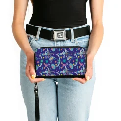 Women's PU Zip Around Wallet Rectangle - Rick and Morty Aliens and Cells Portal Gun Collage Purple