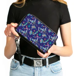 Women's PU Zip Around Wallet Rectangle - Rick and Morty Aliens and Cells Portal Gun Collage Purple