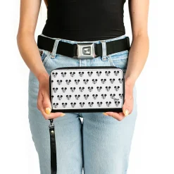 Women's PU Zip Around Wallet Rectangle - Mickey Mouse Smiling Expression All Over White