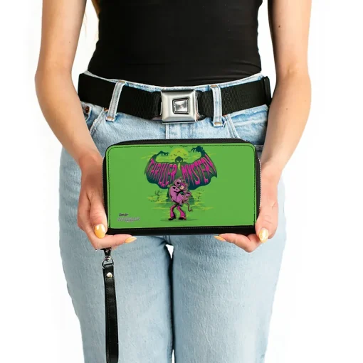 Women's PU Zip Around Wallet Rectangle - Shaggy Carrying Scooby-Doo THRILLER MYSTERY Ghost Greens