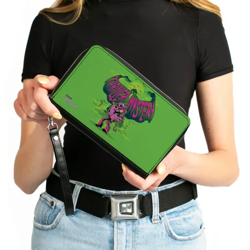 Women's PU Zip Around Wallet Rectangle - Shaggy Carrying Scooby-Doo THRILLER MYSTERY Ghost Greens