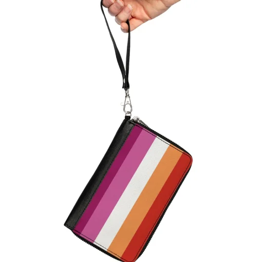 Women's PU Zip Around Wallet Rectangle - Flag Lesbian Five Stripe Oranges White Pinks