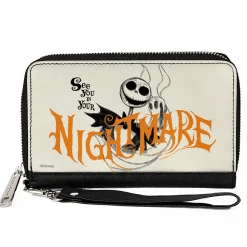 Women's PU Zip Around Wallet Rectangle - Nightmare Before Christmas Jack and Zero SEE YOU IN YOUR NIGHTMARE Pose White Black Orange