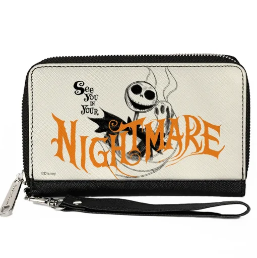 Women's PU Zip Around Wallet Rectangle - Nightmare Before Christmas Jack and Zero SEE YOU IN YOUR NIGHTMARE Pose White Black Orange