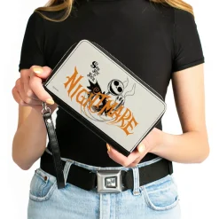 Women's PU Zip Around Wallet Rectangle - Nightmare Before Christmas Jack and Zero SEE YOU IN YOUR NIGHTMARE Pose White Black Orange