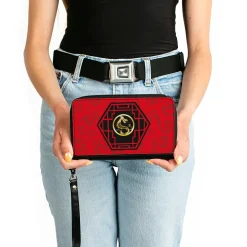 Women's PU Zip Around Wallet Rectangle - Mulan Mushu Cri-kee Lattice Mushu Icons Scattered Reds Black Golds