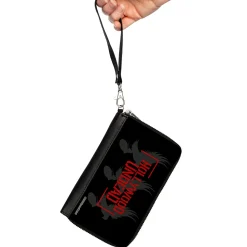 Women's PU Zip Around Wallet Rectangle - HOLLYWOOD UNDEAD Text Logo Tri-Dove & Grenade Icon Black Gray Red