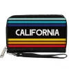 Women's PU Zip Around Wallet Rectangle - CALIFORNIA Stripes Black White Multi Color