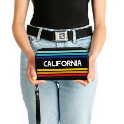 Women's PU Zip Around Wallet Rectangle - CALIFORNIA Stripes Black White Multi Color