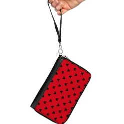 Women's PU Zip Around Wallet Rectangle - Mickey Mouse Head Silhouette Flip Red Black