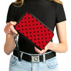 Women's PU Zip Around Wallet Rectangle - Mickey Mouse Head Silhouette Flip Red Black