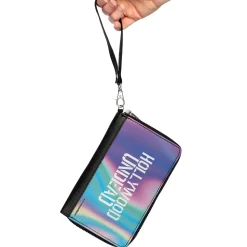 Women's PU Zip Around Wallet Rectangle - HOLLYWOOD UNDEAD Text Logo Aura White