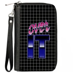 Women's PU Zip Around Wallet Rectangle - OVER IT Grid Black White Pinks Purples