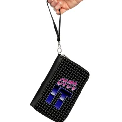 Women's PU Zip Around Wallet Rectangle - OVER IT Grid Black White Pinks Purples