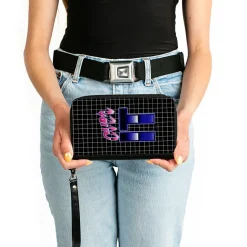 Women's PU Zip Around Wallet Rectangle - OVER IT Grid Black White Pinks Purples