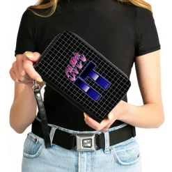 Women's PU Zip Around Wallet Rectangle - OVER IT Grid Black White Pinks Purples