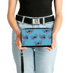 Women's PU Zip Around Wallet Rectangle - Lilo & Stitch Stitch Expressions Scattered Blue
