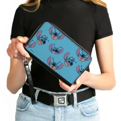 Women's PU Zip Around Wallet Rectangle - Lilo & Stitch Stitch Expressions Scattered Blue
