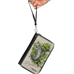 Women's PU Zip Around Wallet Rectangle - Harry Potter SLYTHERIN Floral Serpent Sketch Grays Greens