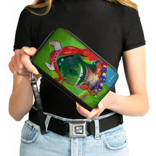 Women's PU Zip Around Wallet Rectangle - Toy Story Partysaurus Rex Viking Pose Greens Multi Color