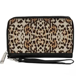 Women's PU Zip Around Wallet Rectangle - Cheetah Print Tan Browns