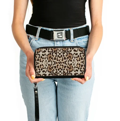 Women's PU Zip Around Wallet Rectangle - Cheetah Print Tan Browns